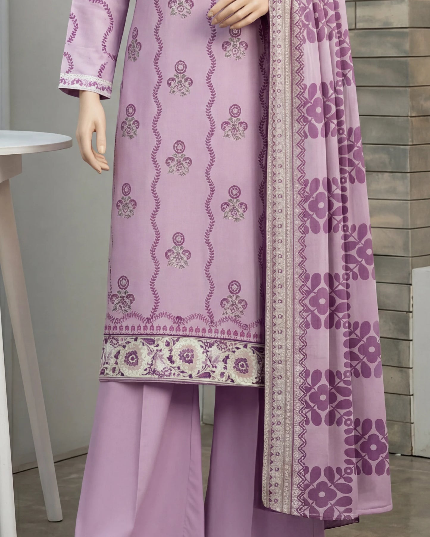Lilac Floral Printed Unstitched 3-Piece Suit