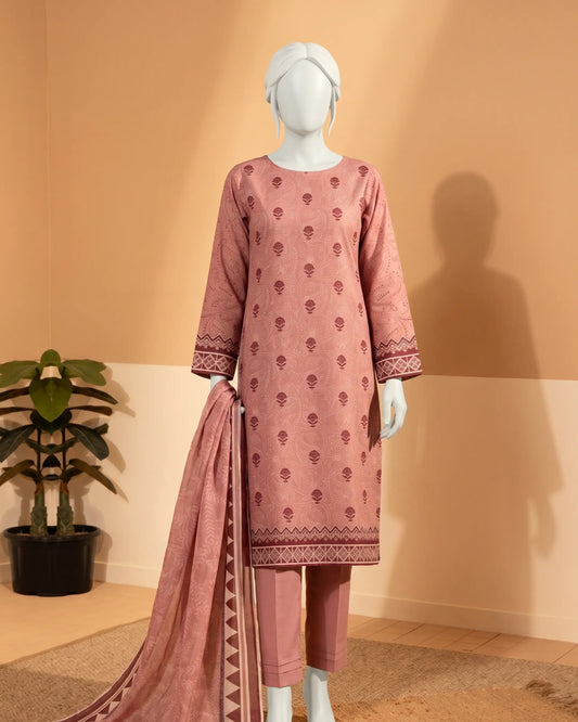 Dusty Pink Floral Printed Unstitched 3-Piece Suit