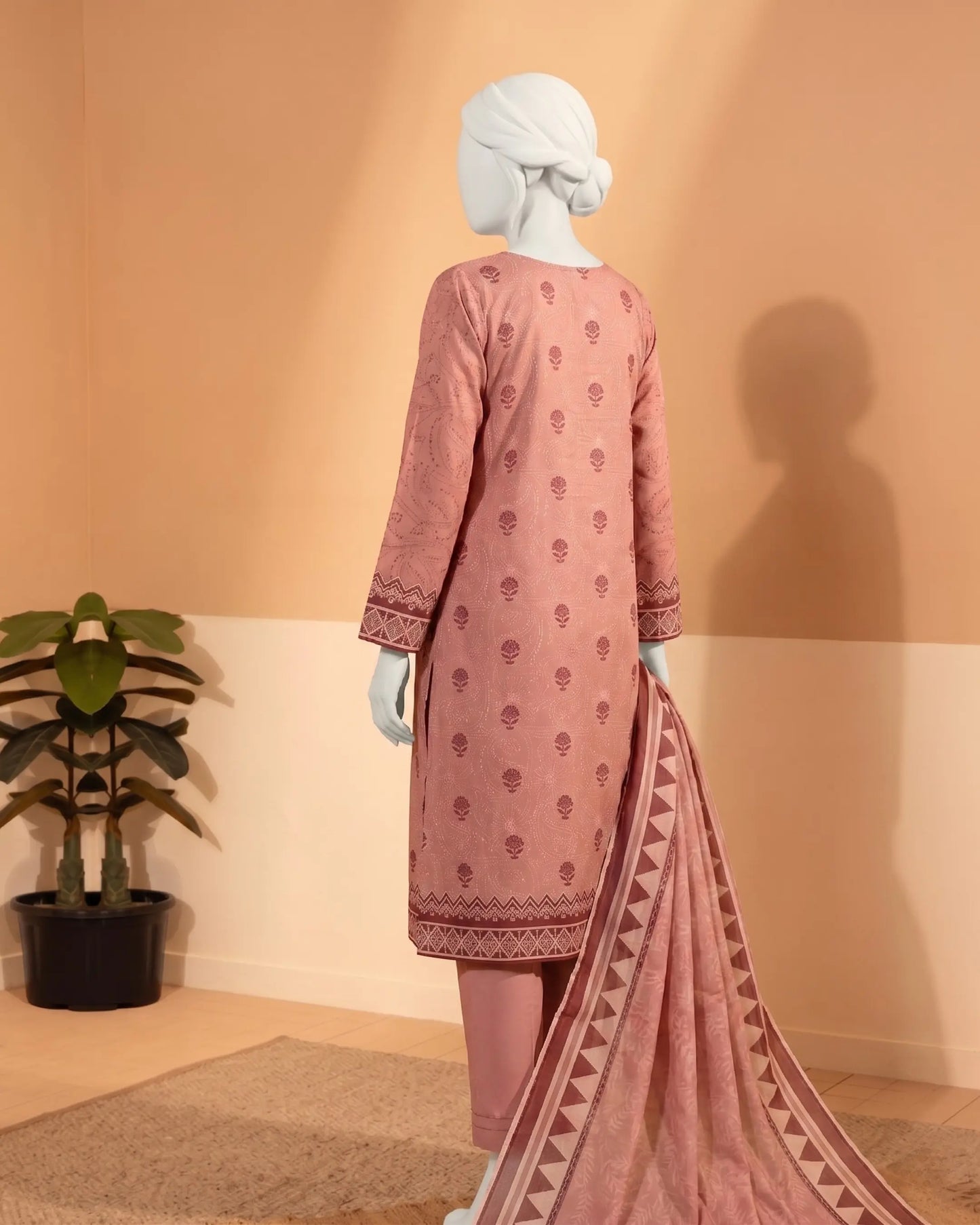 Dusty Pink Floral Printed Unstitched 3-Piece Suit