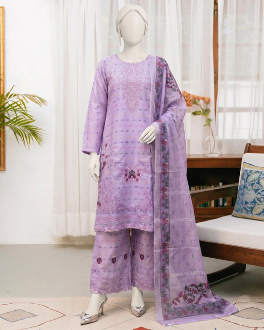 Elegant Lilac Embroidered 3-Piece Stitched Suit  Ready to Wear
