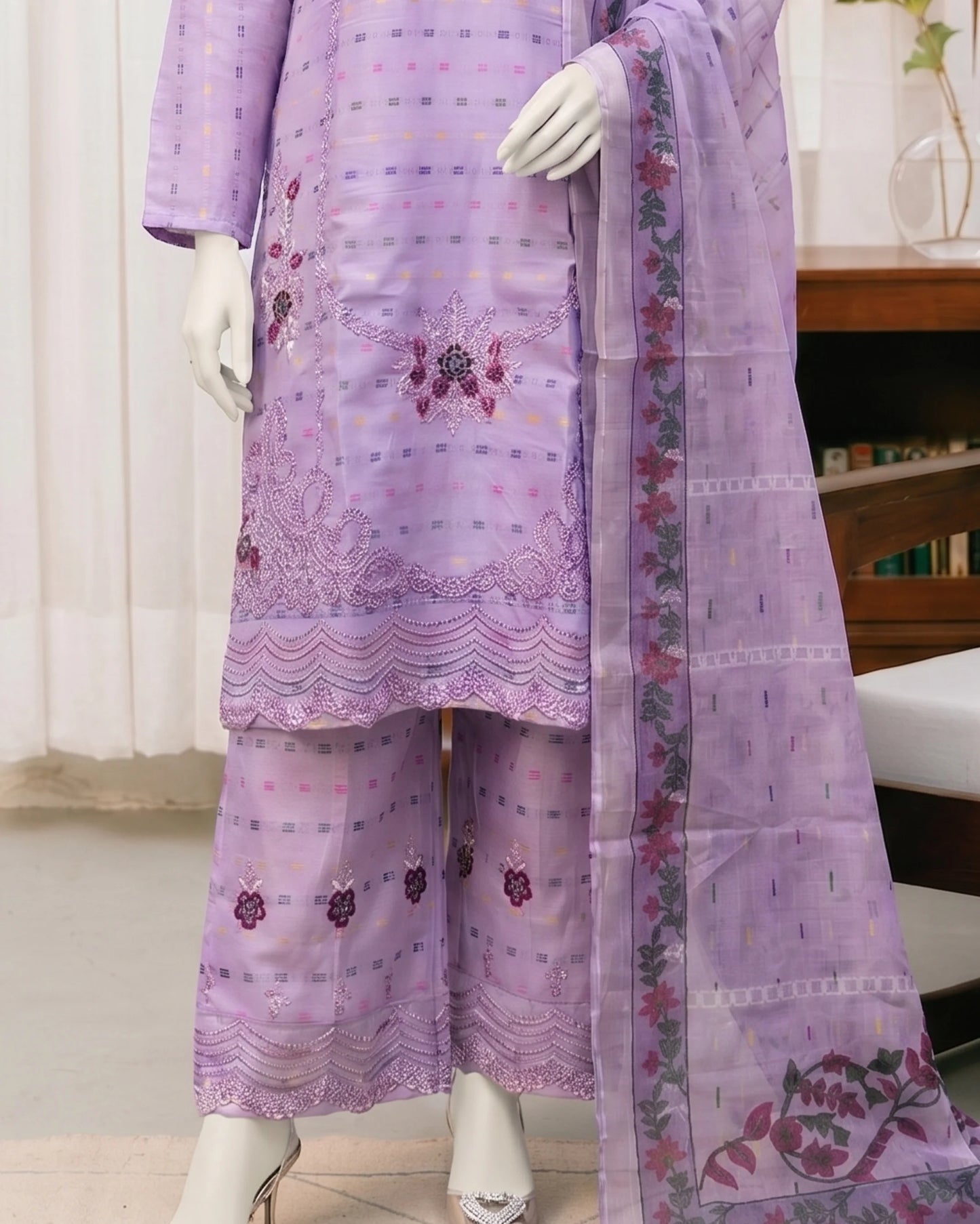 Elegant Lilac Embroidered 3-Piece Stitched Suit  Ready to Wear