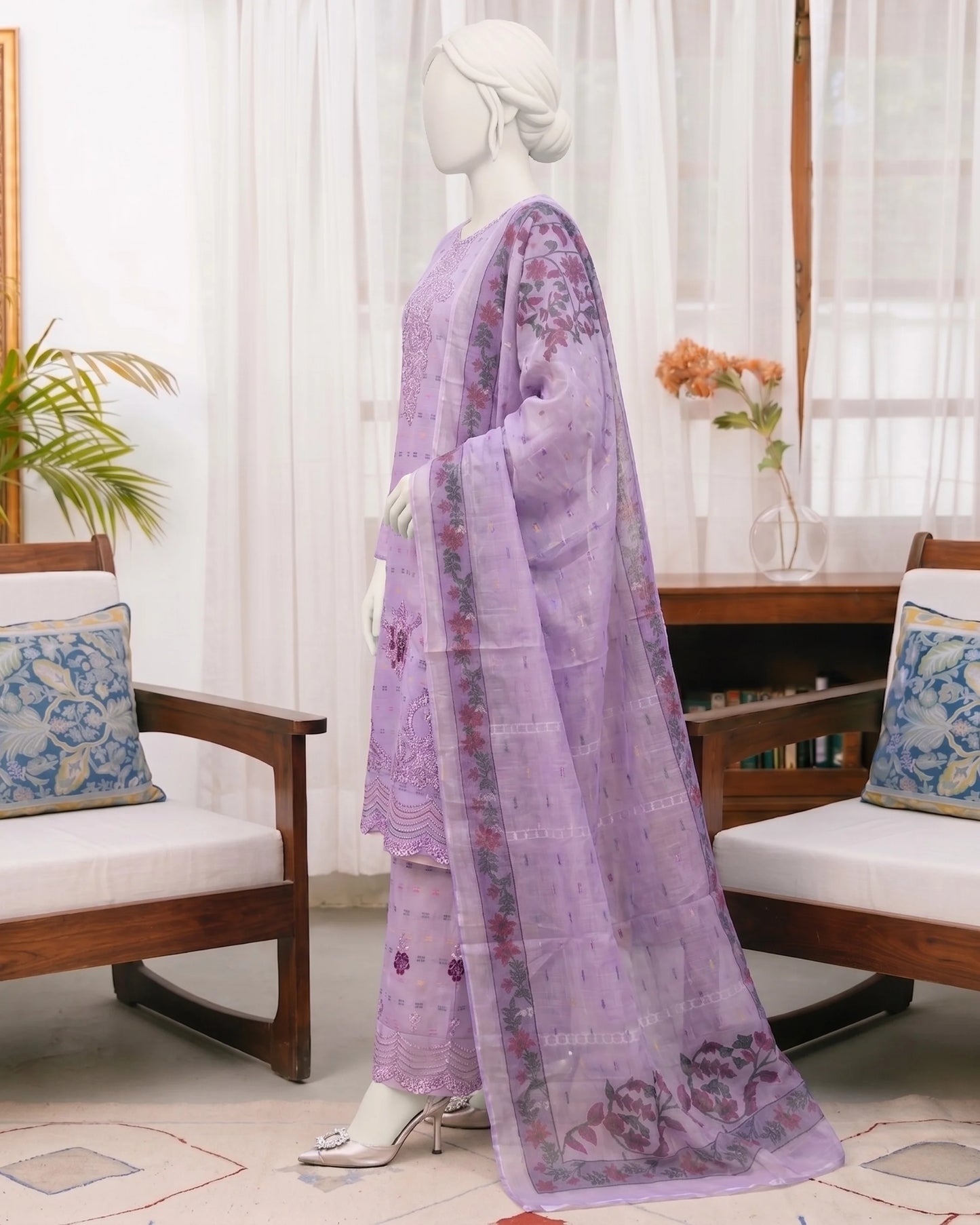 Elegant Lilac Embroidered 3-Piece Stitched Suit  Ready to Wear