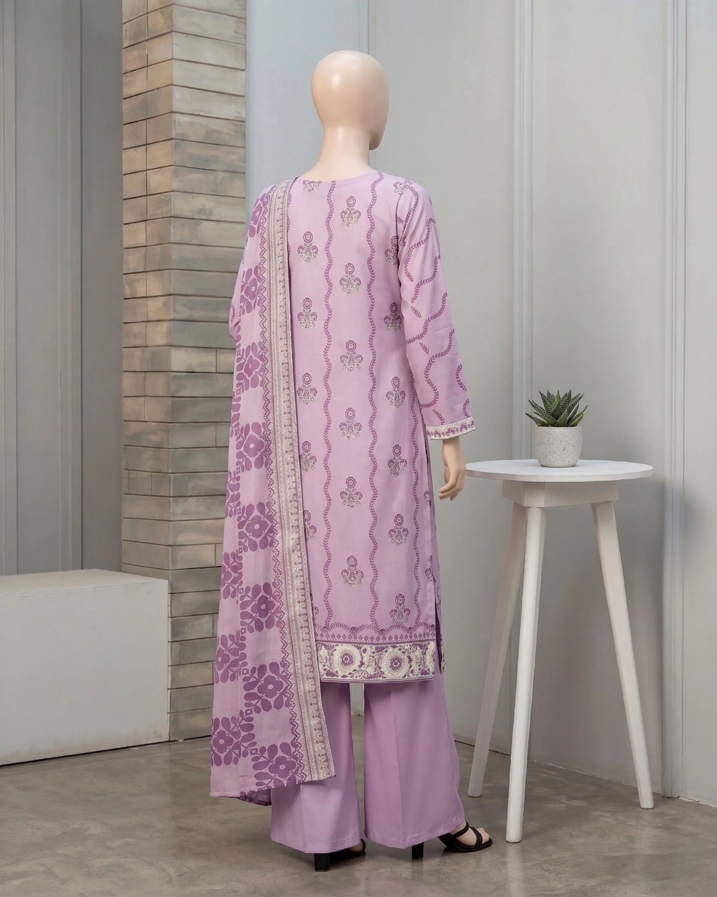Lilac Floral Printed Unstitched 3-Piece Suit