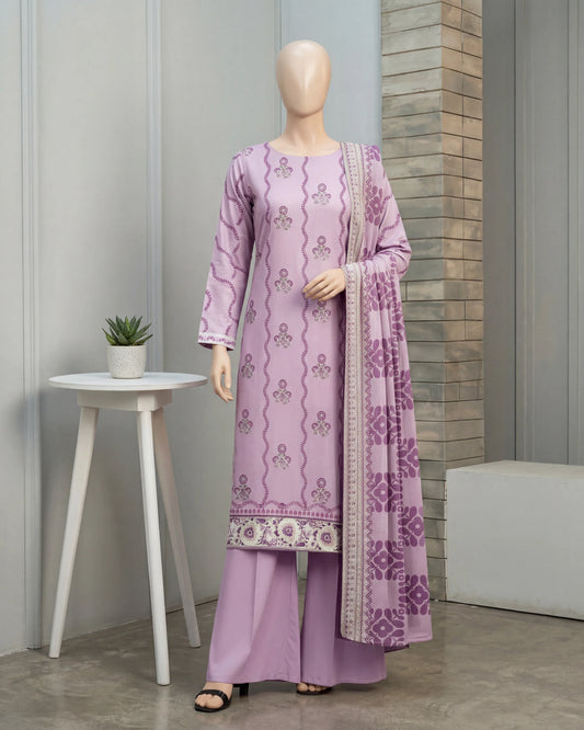 Lilac Floral Printed Unstitched 3-Piece Suit
