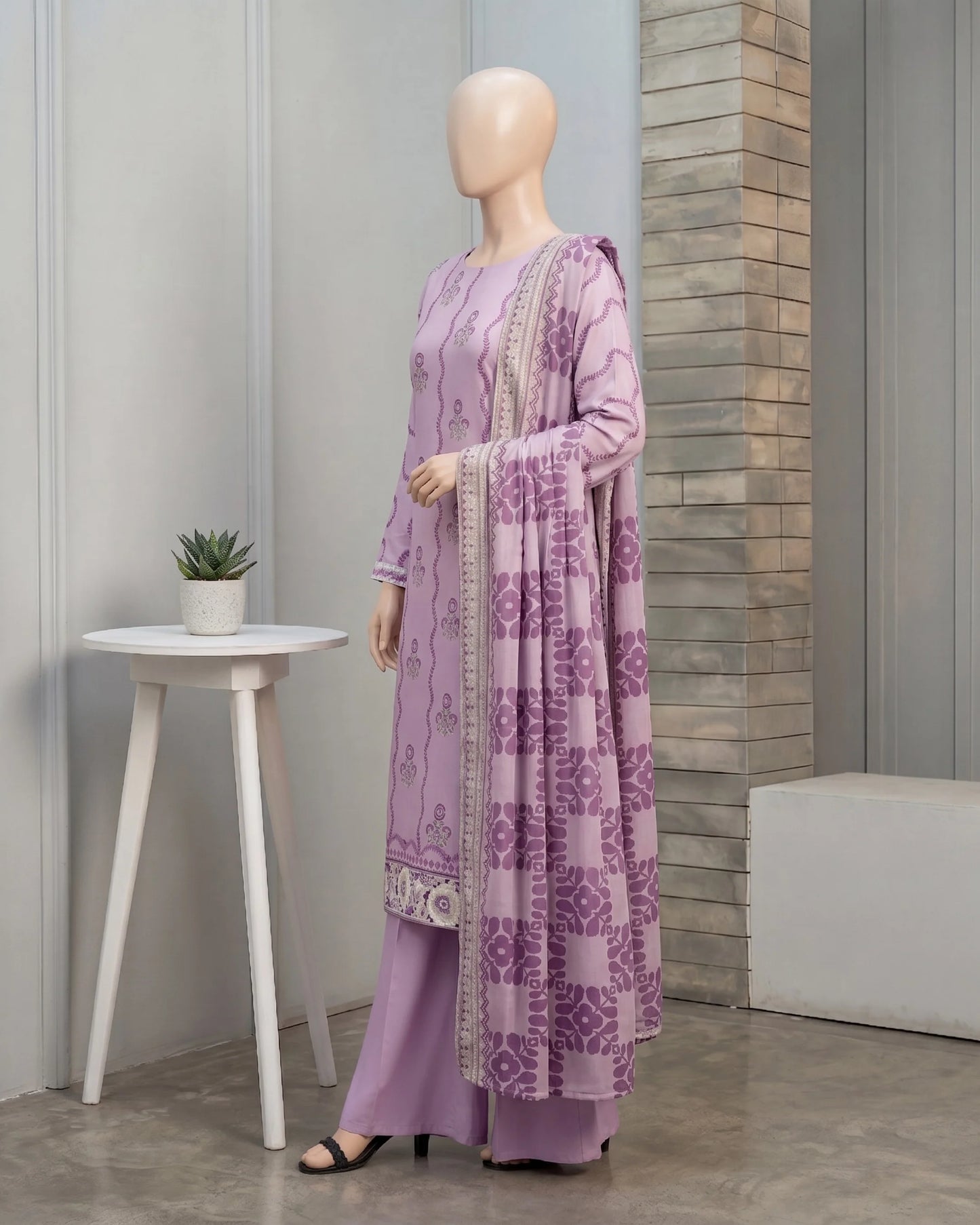 Lilac Floral Printed Unstitched 3-Piece Suit